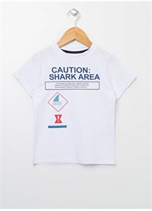 Limon Bisiklet Yaka Standart Kalıp Baskılı Beyaz Erkek Çocuk T-Shirt - Shark Boy