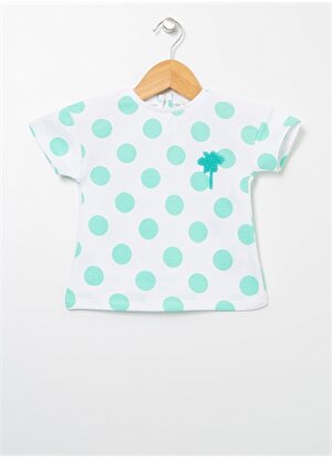 Mammaramma Yeşil - Beyaz Kız Bebek Bisiklet Yaka Kısa Kollu Baskılı T-Shirt 22SG-72   