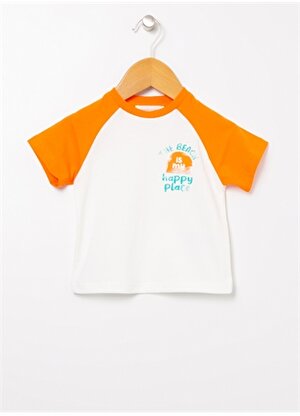 Mammaramma Ekru Erkek Bebek Bisiklet Yaka Kısa Kollu Baskılı T-Shirt 22SB-53  