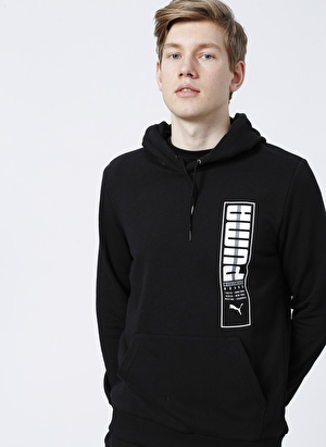 Puma 67396602 Mens Graphic Hoodie TR Kapüşonlu  Normal Kalıp Baskılı Siyah Erkek Sweatshirt