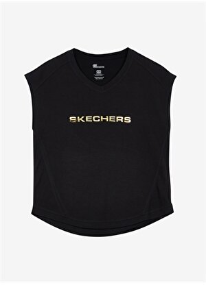 Skechers S211289-001 Graphic Crew Tee Bisiklet Yaka  Normal Kalıp Düz Siyah Kadın T-Shirt