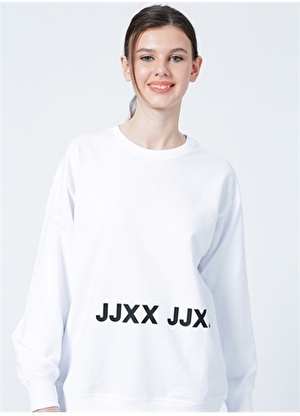 JJXX Yuvarlak Yaka  Rahat Kalıp Düz Beyaz Kadın Sweatshirt  -  Jxadalie Ls Loose Sweat By