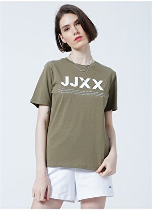JJXX Jxanna Ss Reg Every Big Logo Tee By Yuvarlak Yaka  Normal Kalıp Baskılı Haki Kadın T-Shirt