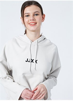 JJXX Kapüşonlu  Oversize Düz Krem Kadın Sweatshirt  -  Jxcarla Ls Oversize Hoodie By