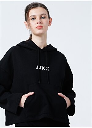 JJXX Kapüşonlu  Oversize Düz Siyah Kadın Sweatshirt  -  Jxcarla Ls Oversize Hoodie By