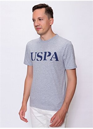 U.S. Polo Assn. Baskılı Gri Melanj Erkek Polo T-Shirt GEARTIY022