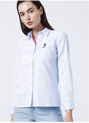 U.S. Polo Assn. Wox22Y   Slim Fit Düz Mavi Kadın Gömlek