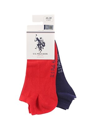 U.S. Polo Assn.    Regular Fit Baskılı Kırmızı Kadın 2''li Paket Çorap
