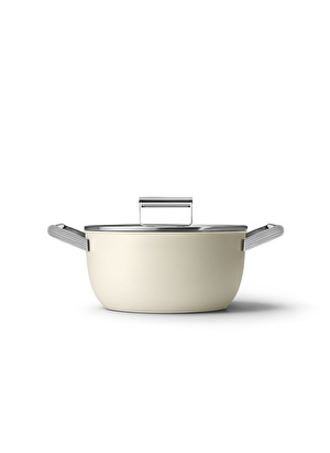 SMEG Cookware 50''S CKFC2411CRM Style Krem Tencere 24 cm 4,6 lt