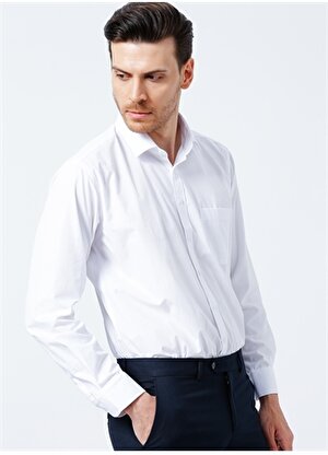Süvari Klasik Yaka Düz Beyaz Erkek Gömlek GM1001400227