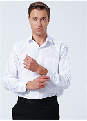 Süvari Klasik Yaka Armürlü Beyaz Erkek Gömlek GM2025000194