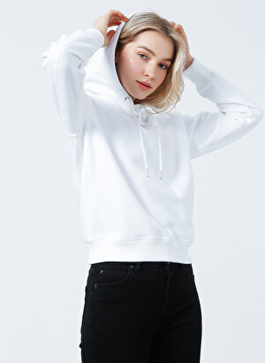 Calvin Klein Jeans Kapüşonlu   Normal Kalıp  Beyaz Kadın Sweatshirt J20J213178YAF