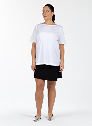 Luokk Jenny Yuvarlak Yaka  Rahat Kalıp Düz Beyaz Kadın T-Shirt