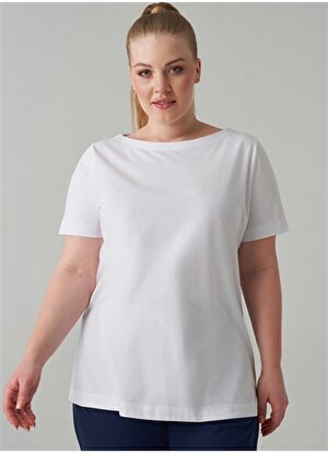 Luokk Jenny Yuvarlak Yaka  Rahat Kalıp Düz Beyaz Kadın T-Shirt