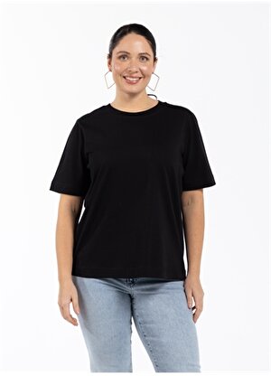 Luokk Murphy Yuvarlak Yaka  Rahat Kalıp Düz Siyah Kadın T-Shirt