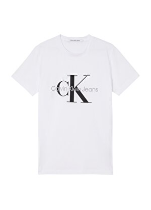Calvin Klein Jeans Beyaz Erkek Bisiklet Yaka Düz T-Shirt J30J320935-YAF CORE MONOGRAM