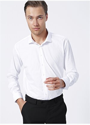 Süvari Klasik Yaka Düz Beyaz Erkek Gömlek GM1007100465