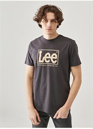 Lee O Yaka Antrasit Erkek T-Shirt Lweight SS XM Wobbly Logo CNeck Tee