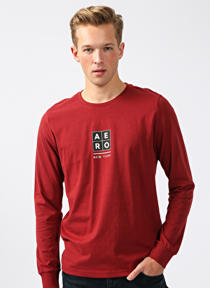 Aeropostale Bisiklet Yaka Baskılı Bordo Erkek T-Shirt E-1189