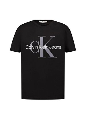 Calvin Klein Siyah Erkek Çocuk Bisiklet Yaka Kısa Kollu Düz T-Shirt IU0IU00267,MONOGRAM LOGO T-SHIRT  