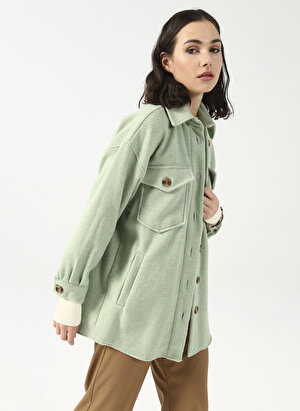 Fabrika Geniş Fit Düz Su Yeşili Kadın Shacket Ceket SONDE-3