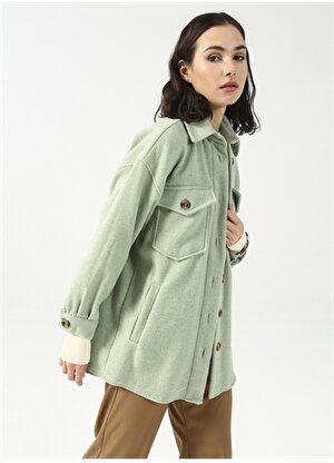 Fabrika Geniş Fit Düz Su Yeşili Kadın Shacket Ceket SONDE-3