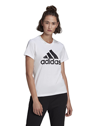 adidas Bisiklet Yaka Baskılı Beyaz - Siyah Kadın T-Shirt GL0649 W BL T