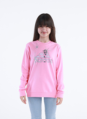 adidas Pembe Kız Çocuk Bisiklet Yaka Uzun Kollu Baskılı Sweatshirt HM4442 G D Sweat  