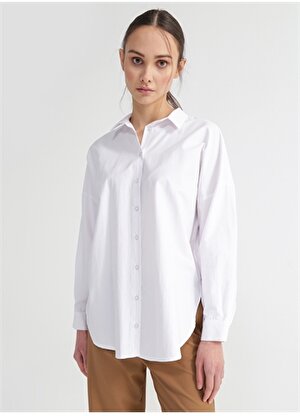 Fabrika Oversize Gömlek Yaka Düz Beyaz Kadın Gömlek FRANZ
