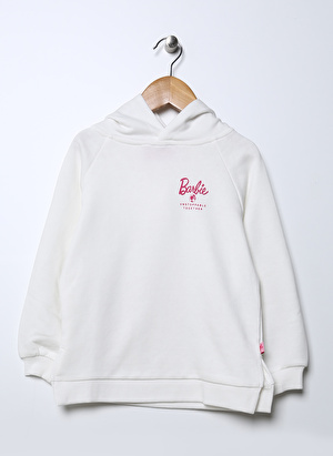 Barbie Ekru Kız Çocuk Kapüşonlu Uzun Kollu Baskılı Sweatshirt 22BW-26  