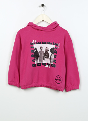 Barbie Pembe Kız Çocuk Kapüşonlu Uzun Kollu Baskılı Sweatshirt 22BW-03  