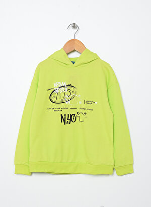 Funky Rocks Neon Yeşil Erkek Çocuk Kapüşonlu Baskılı Sweatshirt DF-02   