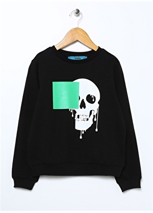 Funky Rocks Siyah Erkek Çocuk Bisiklet Yaka Uzun Kollu Baskılı Sweatshirt DR-21  