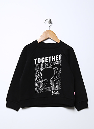 Barbie Siyah Kız Çocuk Bisiklet Yaka Uzun Kollu Varaklı Sweatshirt 22BW-37  