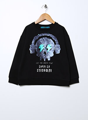 Funky Rocks Siyah Erkek Çocuk Bisiklet Yaka Baskılı Sweatshirt RF-17   