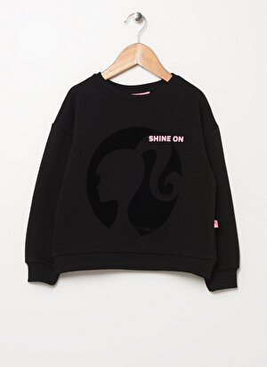 Barbie Siyah Kız Çocuk Bisiklet Yaka Uzun Kollu Baskılı Sweatshirt 22BW-36  