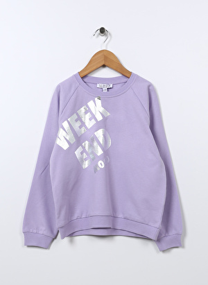 Limon Lila Kız Çocuk Bisiklet Yaka Varaklı Sweatshirt WEEKEND GIRL   