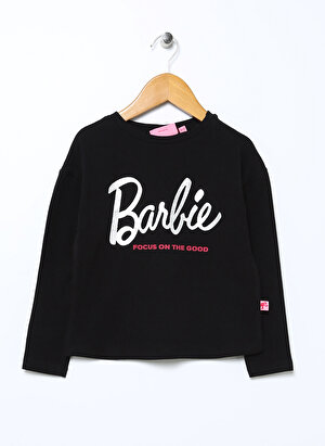 Barbie Varaklı Siyah Kız Çocuk T-Shirt 22BW-97