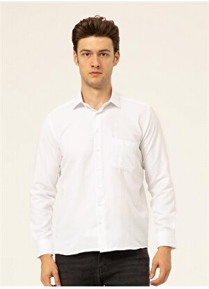 Süvari Klasik Yaka Armürlü Beyaz Erkek Gömlek GM2025000199