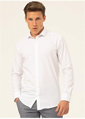 Süvari Klasik Yaka Düz Beyaz Erkek Gömlek GM1007100473