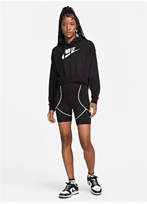 Nike Siyah Kadın Kapüşonlu Baskılı Sweatshirt DQ5850 010 W NSW CLUB FLC GX CROP H