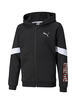 Puma Siyah Erkek Çocuk Kapüşonlu Uzun Kollu Düz Sweatshirt 58920201 Active Sport Full-Zip Hood  