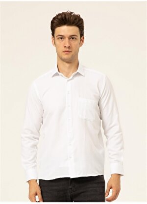 Süvari Klasik Yaka Armürlü Beyaz Erkek Gömlek GM2025000213
