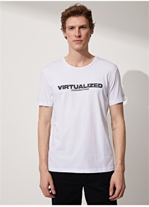People By Fabrika Bisiklet Yaka Baskılı Beyaz Erkek T-Shirt virtualized