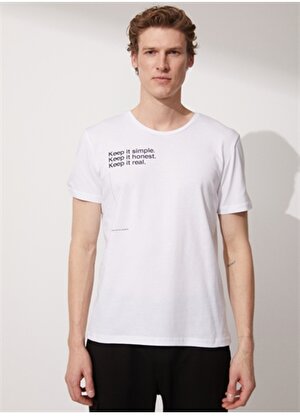 People By Fabrika Bisiklet Yaka Baskılı Beyaz Erkek T-Shirt keep simple