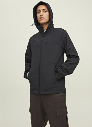 Jack & Jones Siyah Erkek Mont 12212363_JJEMARVIN HOOD SOFTSHELL N