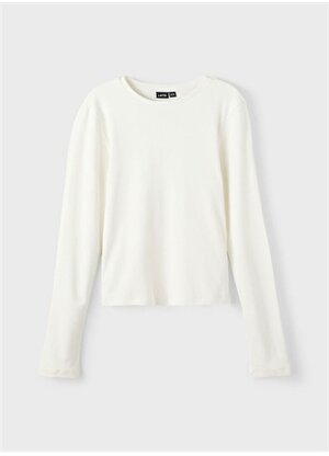 Lmtd Beyaz Kız Çocuk O Yaka Uzun Kollu Düz T-Shirt NLFDIDA LS SHORT TOP  