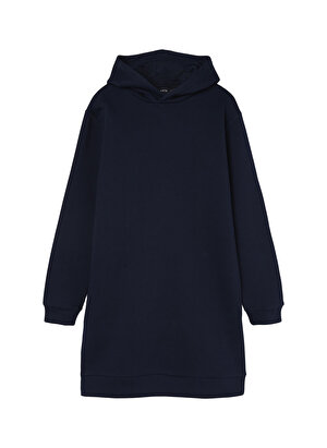 Lmtd Lacivert Kız Çocuk Fermuarlı Uzun Kollu Rahat Düz Elbise NLFOPAL LS SWEAT DRESS W HOOD 