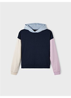Lmtd Lacivert Kız Çocuk O Yaka Uzun Kollu Geometrik Sweatshirt NLFNAVEN LS SWEAT W HOOD  