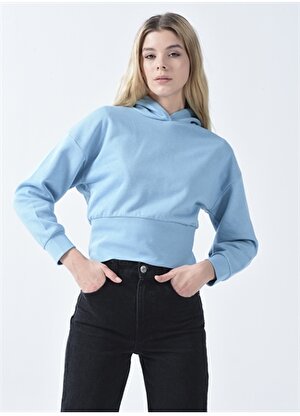 Lmtd Açık Mavi Kız Çocuk Kapüşonlu Uzun Kollu Düz Sweatshirt NLFNOTALI SHORT BRU SWEAT W. HOOD  